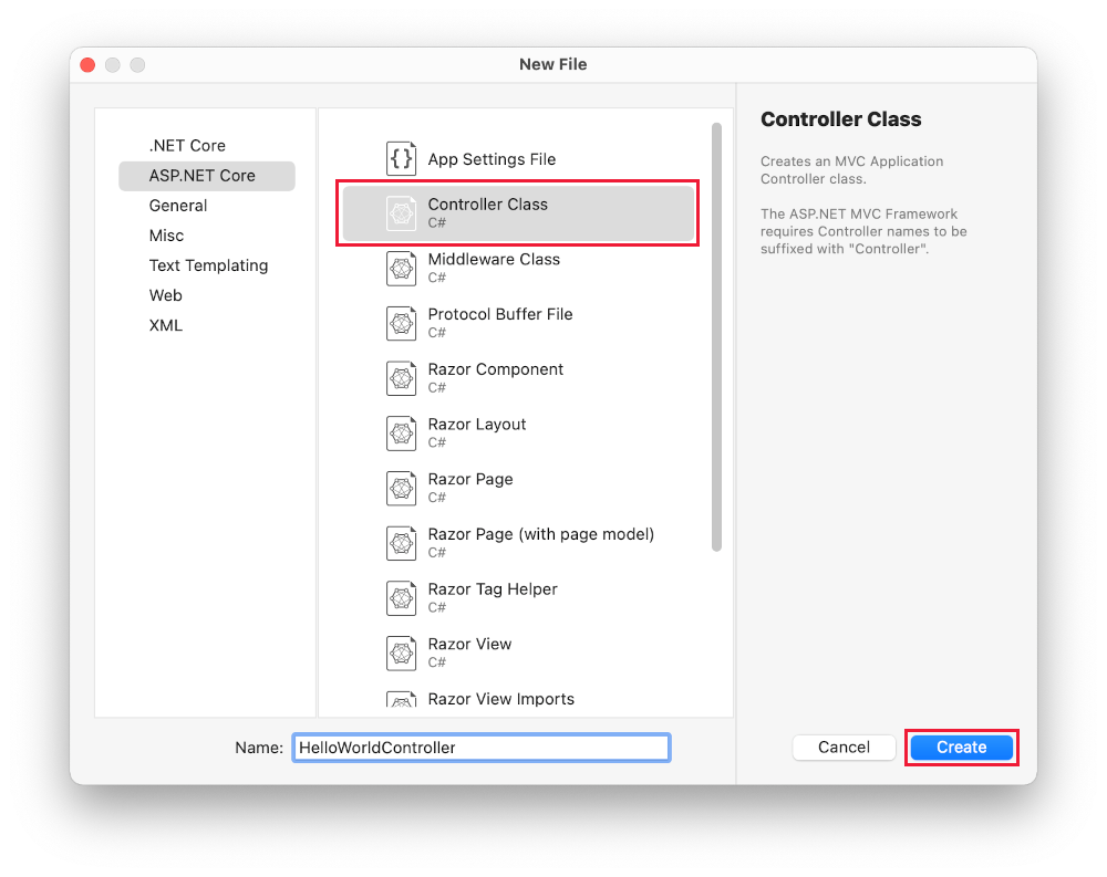 Hinzufügen und Benennen des MVC-Controllers