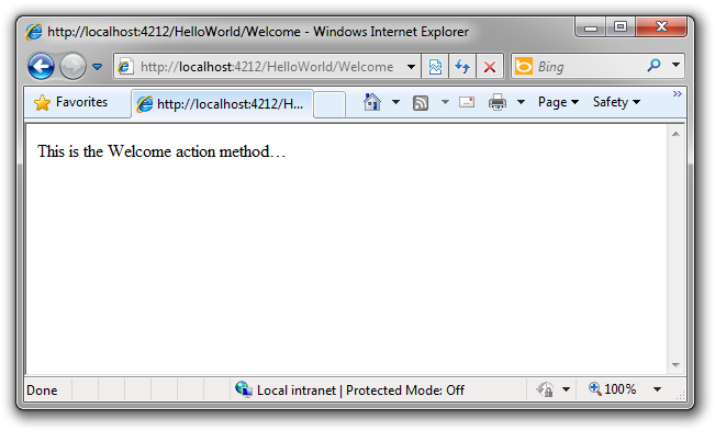 Dies ist die Willkommen-Aktionsmethode