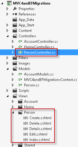 Nach dem Erstellen des Personencontrollers mit Gerüst