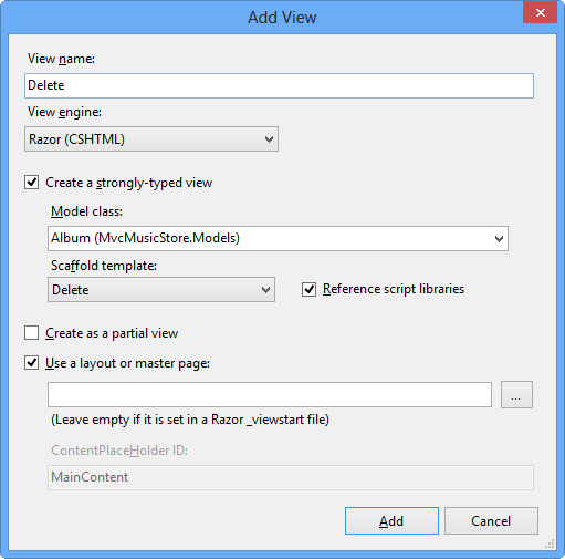 Hinzufügen einer Löschansicht