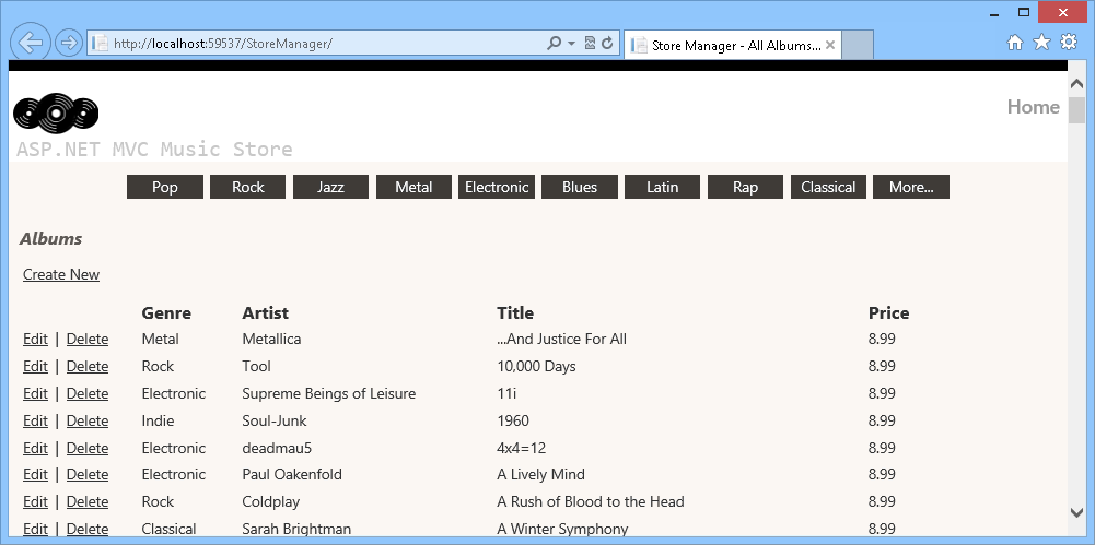 Durchsuchen der Liste der Alben