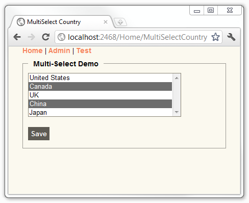 Abbildung der Dropdownliste