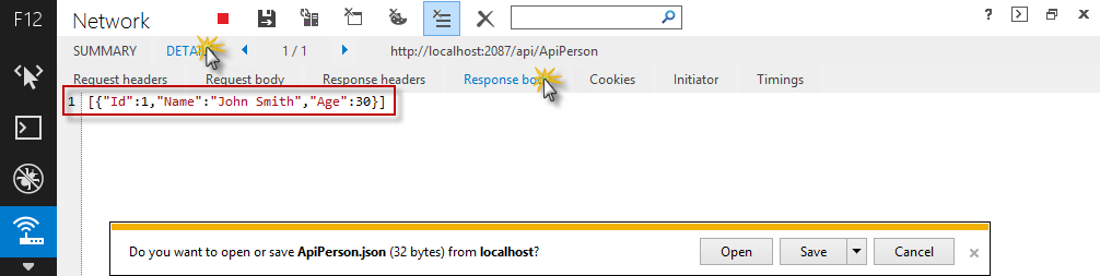 Anzeigen des Web-API-Antworttexts