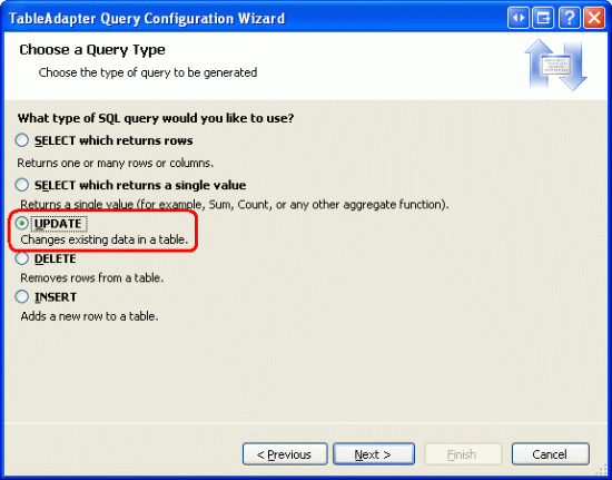 Wählen Sie die UPDATE-Option aus.