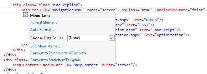 Intelligente Aufgaben für das Menüsteuerelement