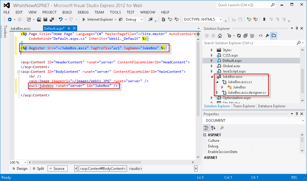 Die Seite wird automatisch aktualisiert, um das neue Benutzersteuerelement zu verwenden.