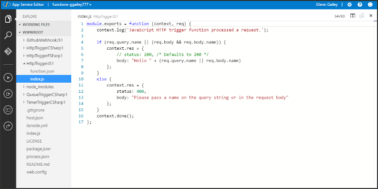 Screenshot: App&nbsp;Service-Editor