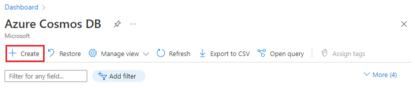 Screenshot von „Erstellen“ für Azure Cosmos&nbsp;DB.