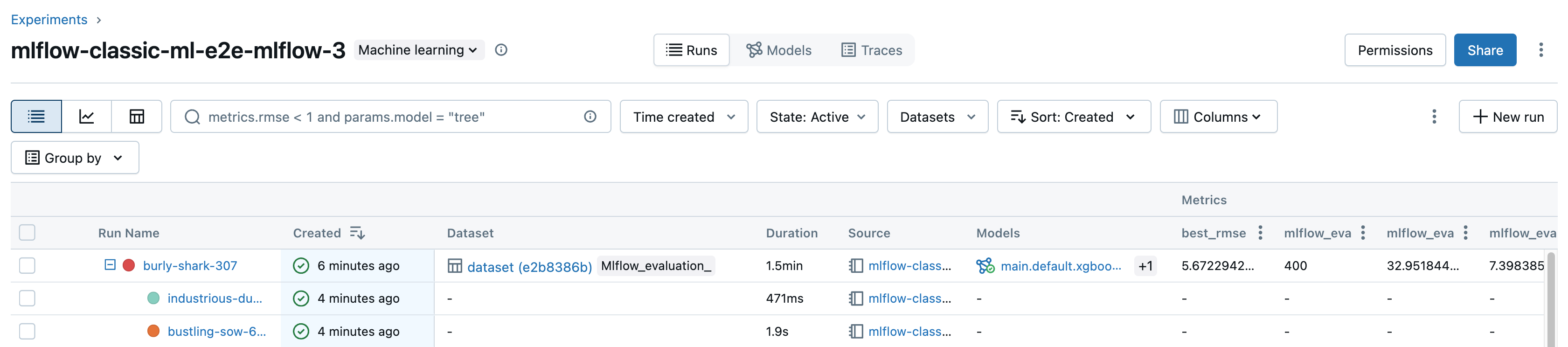 Anzeigen des Experiments