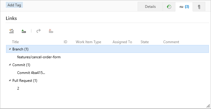 Screenshot: Registerkarte „Links“, Links zum Bereich „Entwicklung“.