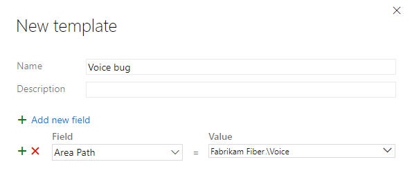 Screenshot, der das Angeben des Bereichspfads für eine Vorlage zeigt.