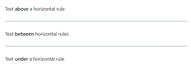 Screenshot der veröffentlichten Ansicht der Markdown-Syntax für horizontale Regeln.