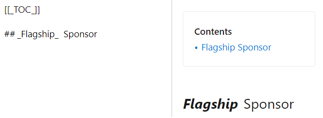 Ein Screenshot zeigt, wie das Publishing-System die zusätzliche Formatierung für eine Überschrift ignoriert, wenn es den Eintrag für das Inhaltsverzeichnis erstellt.