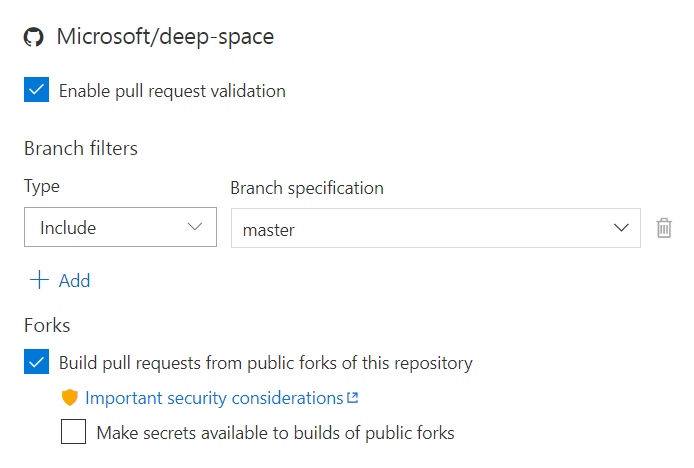 Konfiguration für die Überprüfung der Pull-Anforderung von öffentlichen Fork PR-Builds