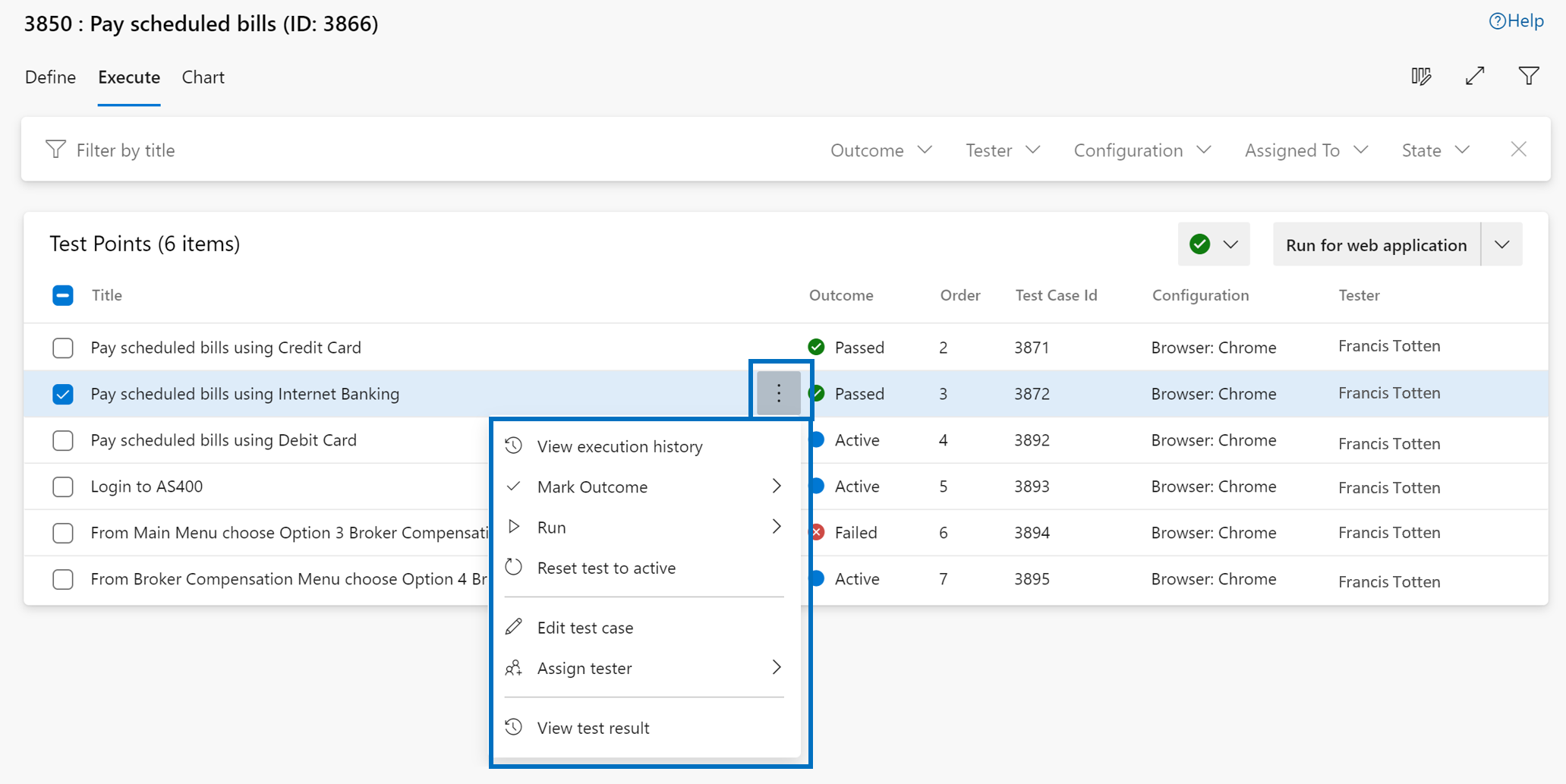 Kontextmenüseite der Registerkarte ausführen