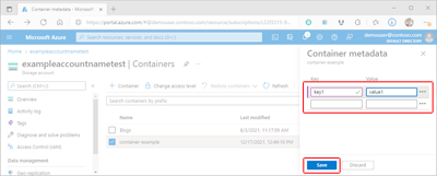 Screenshot, der zeigt, wie Containermetadaten im Azure-Portal aktualisiert werden.