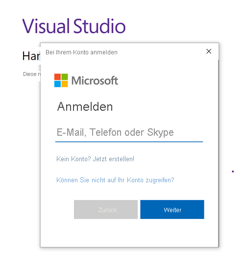 Screenshot der Kontoauswahl
