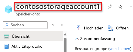 Screenshot, der zeigt, wie Sie den Namen des Speicherkontos finden.