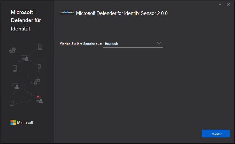 Screenshot: Auswahl der Installationssprache des eigenständigen Defender for Identity-Sensors