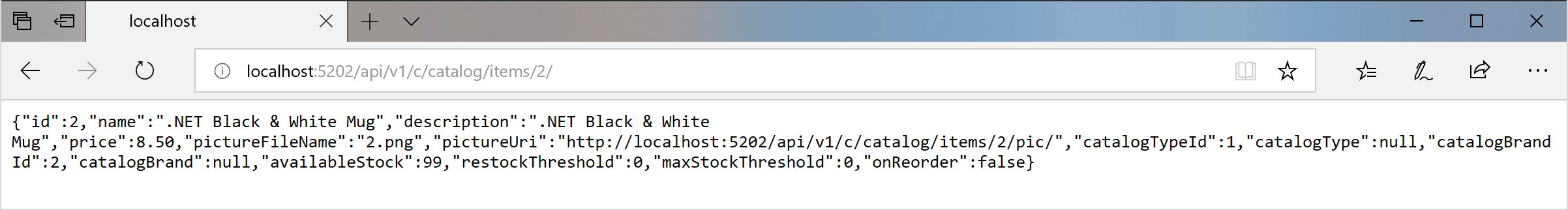 Screenshot eines Browsers mit einer Antwort, die über das API-Gateway geht.