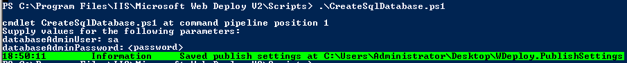 Screenshot einer PowerShell-Konsole mit Skripting zum Erstellen einer Datenbank.