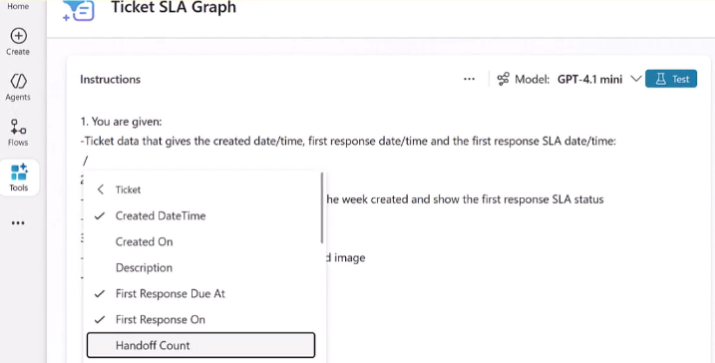 Screenshot des Hinzufügens von Feldern zur Eingabeaufforderung.