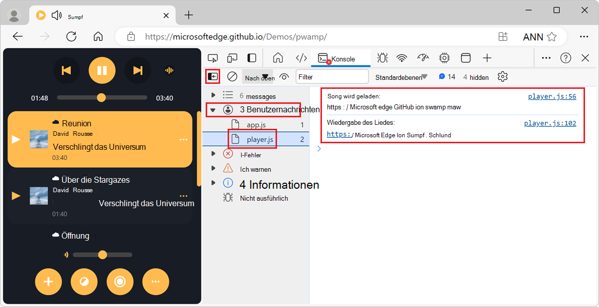 Filtern von Nachrichten, die aus einem Skript stammen, mithilfe der Randleiste