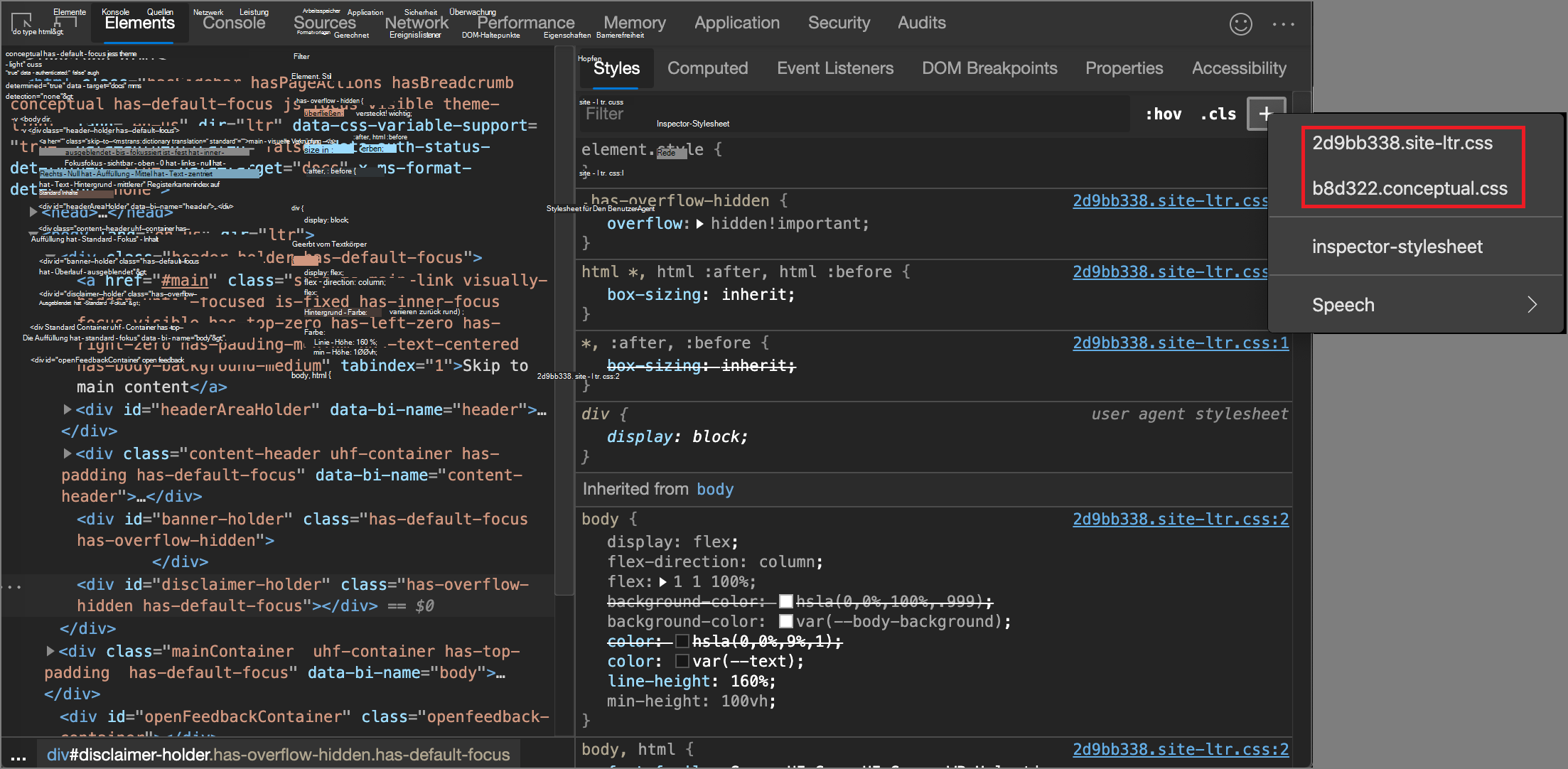 Auswählen eines Stylesheets
