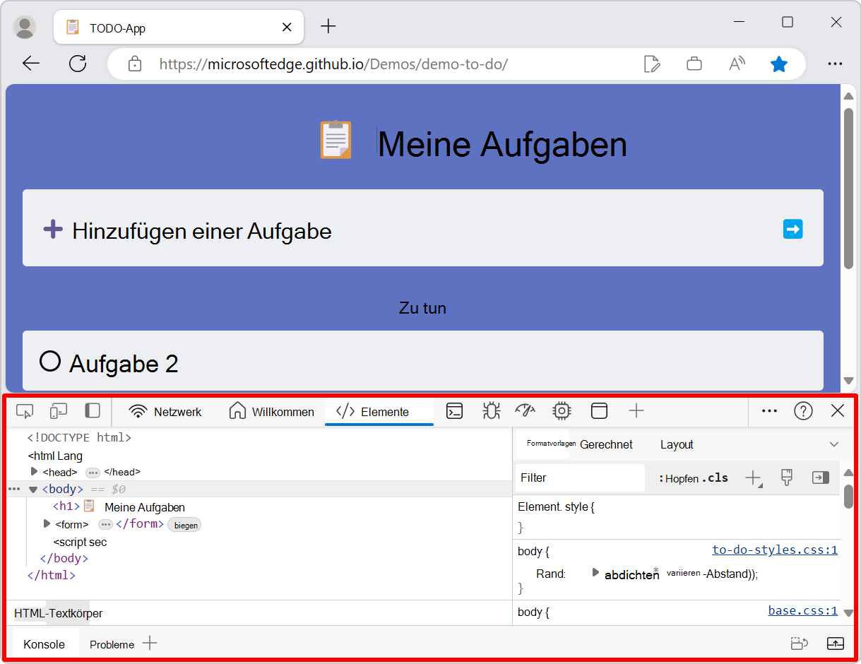DevTools unten angedockt