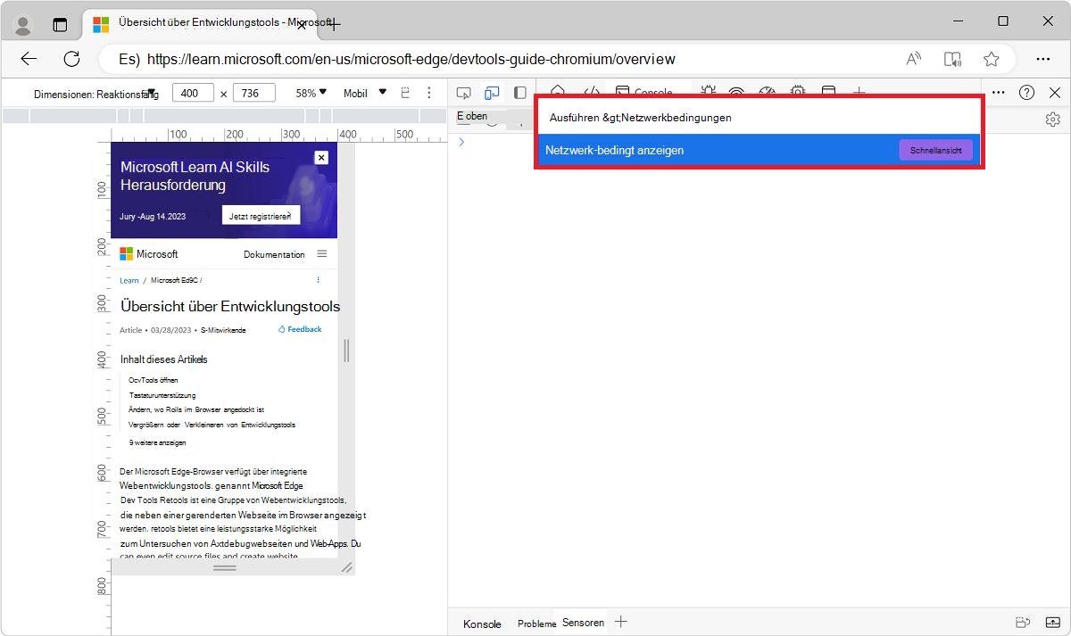 Anzeigen von Netzwerkbedingungen
