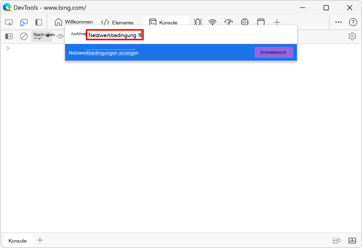 Netzwerkbedingungen im Befehlsmenü