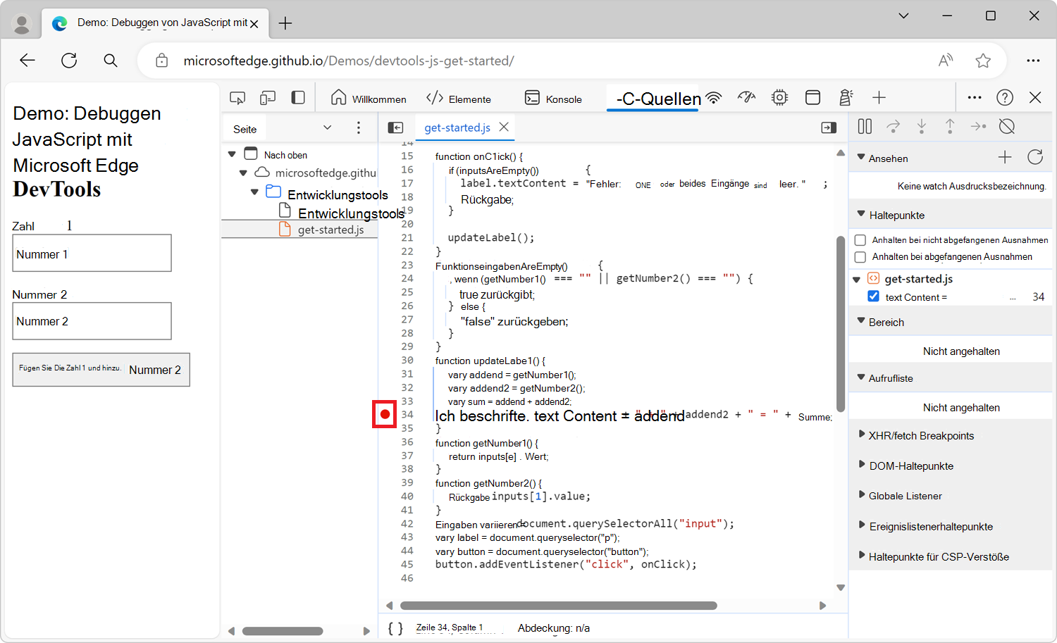 Ein bedingter Breakpoint für Codezeilen