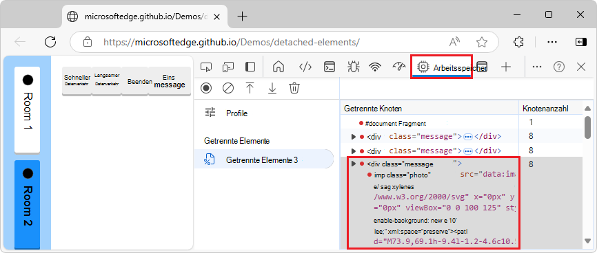 Ein erweiterter, getrennter DOM-Knoten