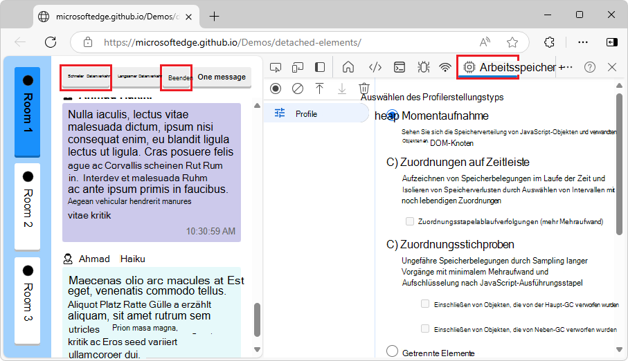Generieren einiger Nachrichten auf der Demo-Webseite