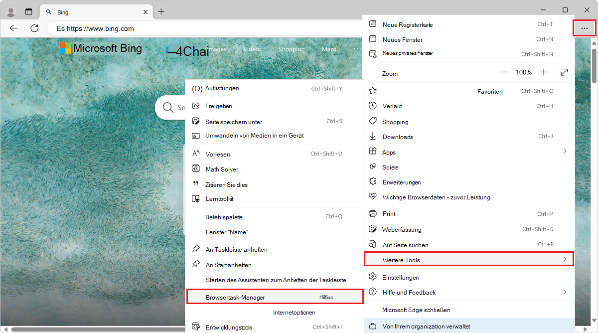 Öffnen des Task-Managers des Microsoft Edge-Browsers