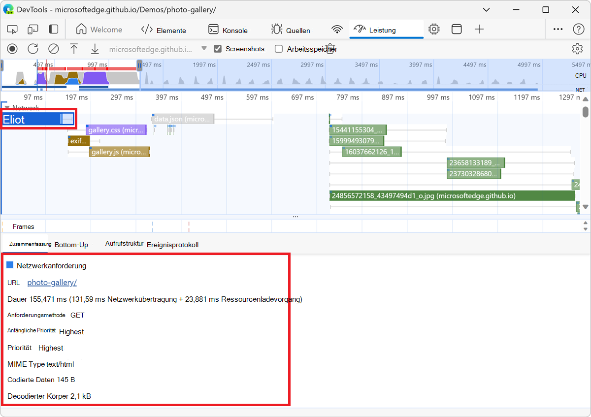 Weitere Informationen zur Fotogalerie-Anforderung finden Sie auf der Registerkarte 