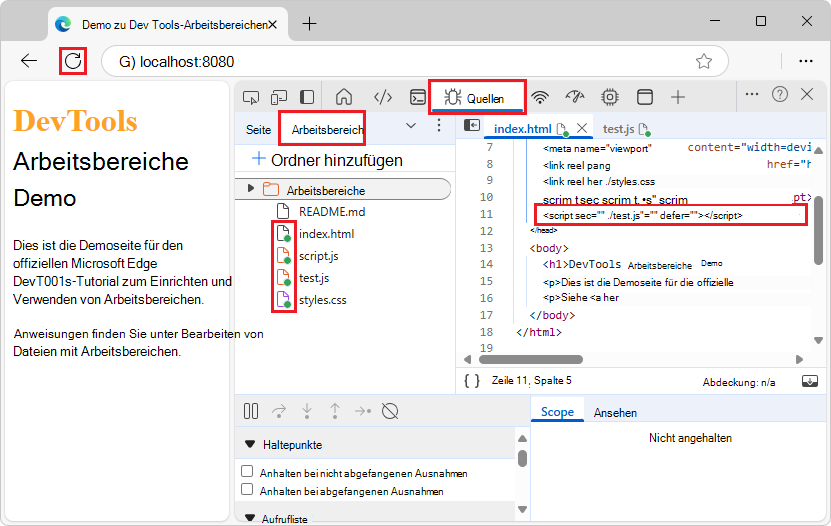 Hinzufügen eines Verweises auf die JS-Datei in der HTML-Datei und grüne 