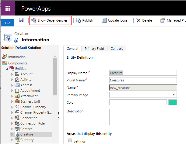 Befehl 'Abhängigkeiten anzeigen'.