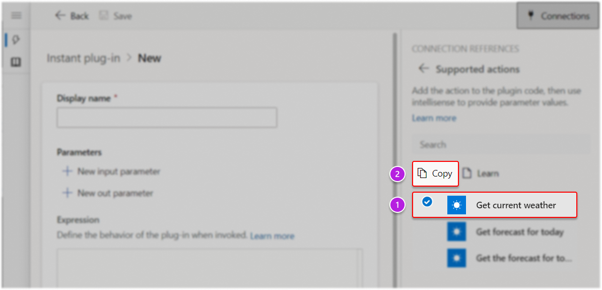 Kopieren Sie den Aktionsausschnitt aus dem Verbindungsbereich