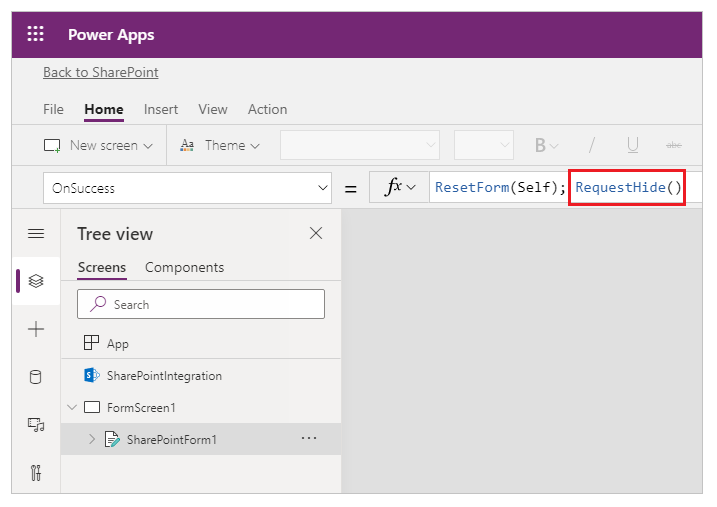 RequestHide Beispiel.