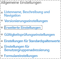 erweiterte SharePoint-Bibliothekseinstellungen