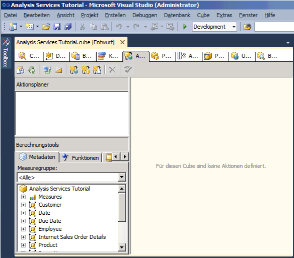 Aktionen (Registerkarte) des Cube-Designers