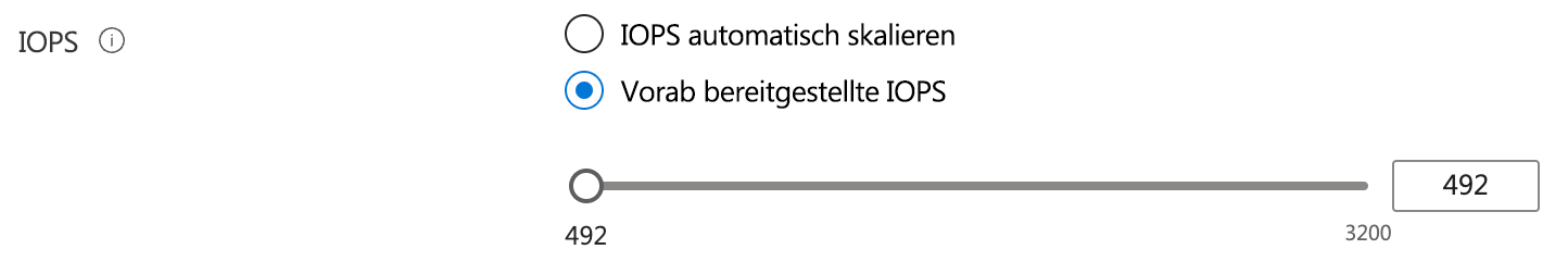 Screenshot des Einstellungsbereichs zum Hinzufügen zusätzlicher vorab bereitgestellter IOPS.