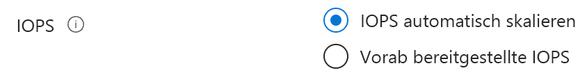 Screenshot der Erstellungsoptionen für die Autoskalierung von IOPS.