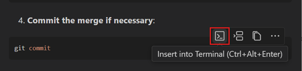 Screenshot eines Copilot-Chatcodeblocks mit sichtbarer Option 