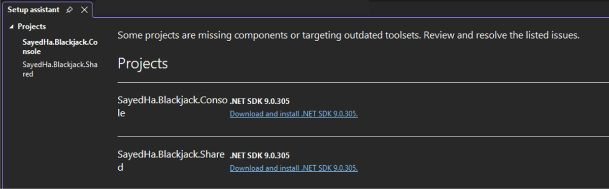 Link zum Herunterladen des .NET SDK basierend auf global.json