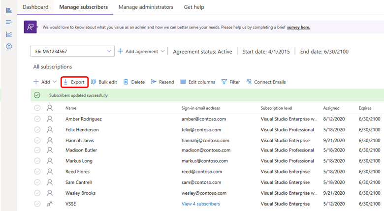 Exportieren von Abonnenten