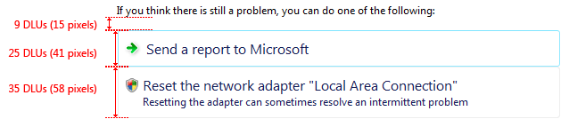 Screenshot der Befehlslinkgröße und des Abstands 