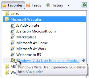 Screenshot von Favoriten mit Infoinfo für ein Element 