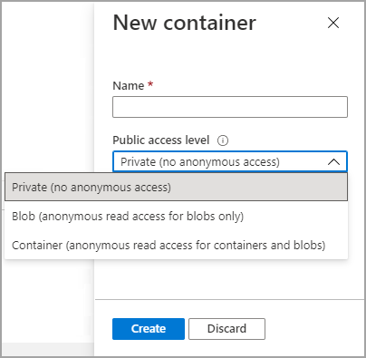 Screen capture of the Select Export option within the New container settings.